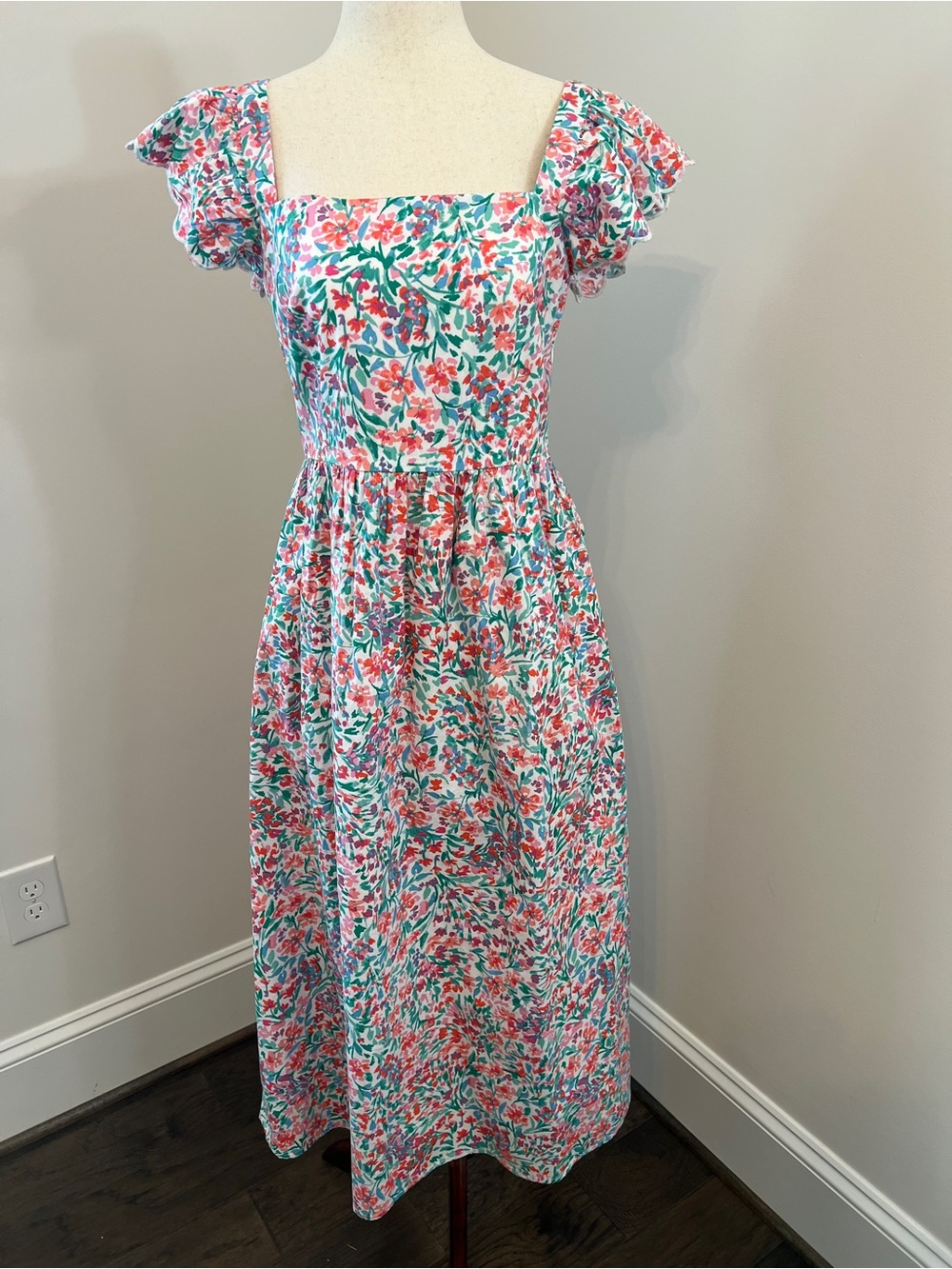 J. Crew Factory Floral Square Neck Midi Dress - Size Small